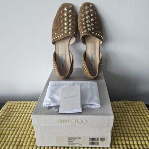 Jimmy Choo Globe d'Orsay Flats Studded Suede Size 38 1/2.